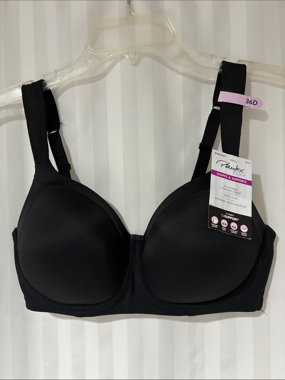 Playtex Black Wirefree Comfort Strap Lined Cup Bra NWT